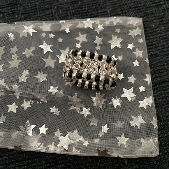 Black and silver stretch ring with rhinestones. - Picture 1 of 3